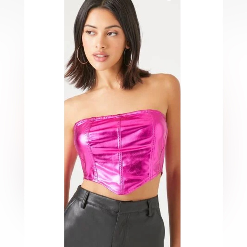 Pink Metallic Cropped Corset Top